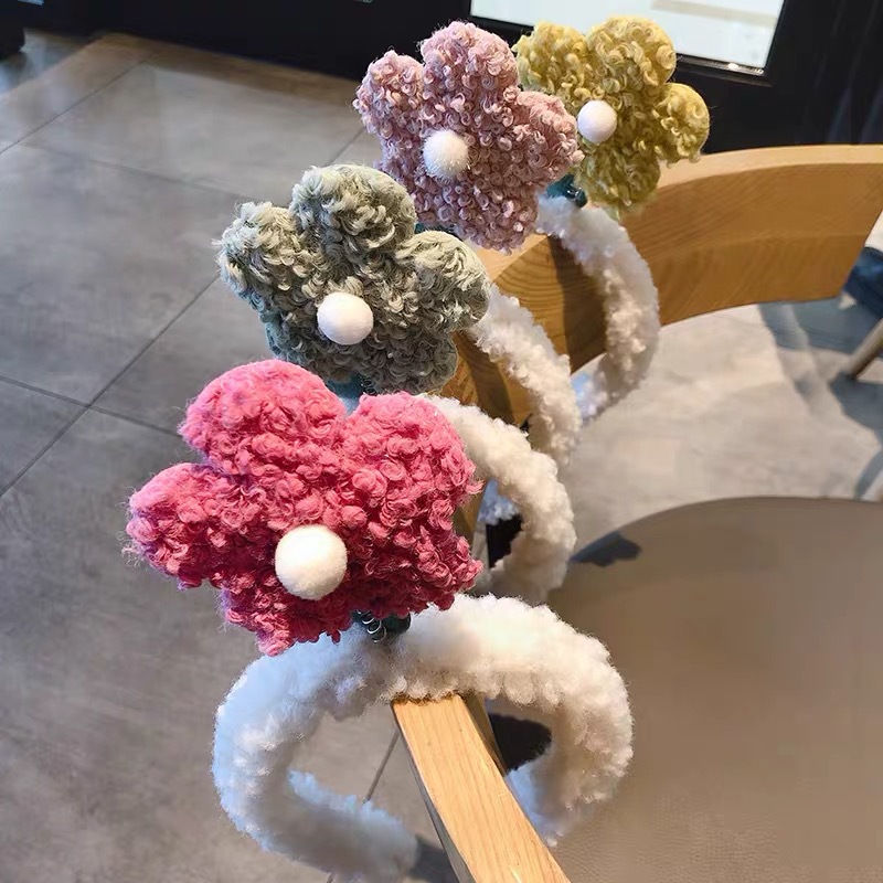 Zhao Lusi Same Style TikTok Headband Female Face Wash Headband Cartoon Plush Headband Cute Little Flowers Hair Clip Headdress