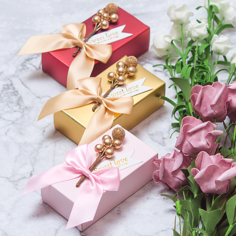 New Internet Celebrity Wedding Candies Box Rectangular Gift Folding Paper Wedding Candies Box Wedding Packaging Candy Box in Stock