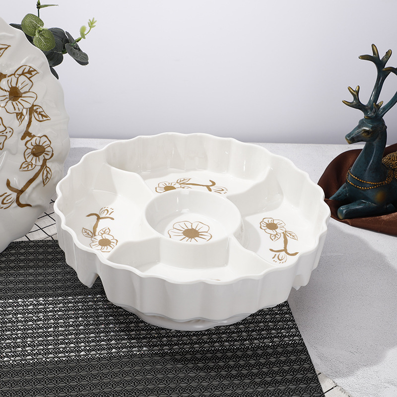 Manufacturers direct Imitation porcelain candy tray dry fruit tray divided into small fruit tray creative European living room fruit tray