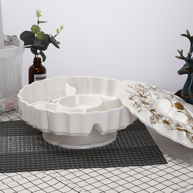 Manufacturers direct Imitation porcelain candy tray dry fruit tray divided into small fruit tray creative European living room fruit tray