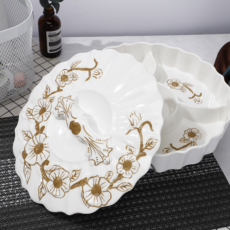 Manufacturers direct Imitation porcelain candy tray dry fruit tray divided into small fruit tray creative European living room fruit tray