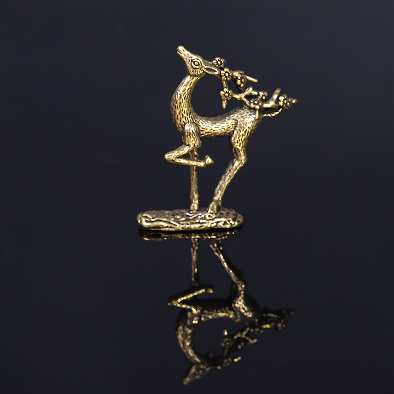 Metal Deer Handicraft Sculpture Pure Copper Deer Decoration Solid Brass Sika Deer Elk Small Jewelry