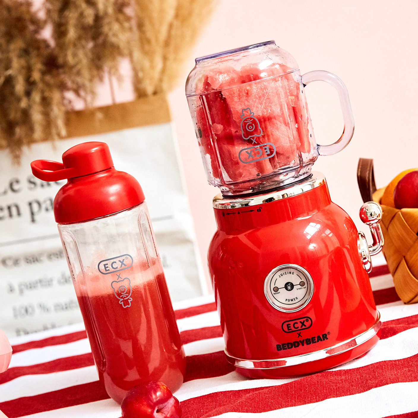 Authentic BEDDYBEAR ECX Juicer Retro Automatic Household Portable Juice Food Mixer Fruit Bumper Machine
