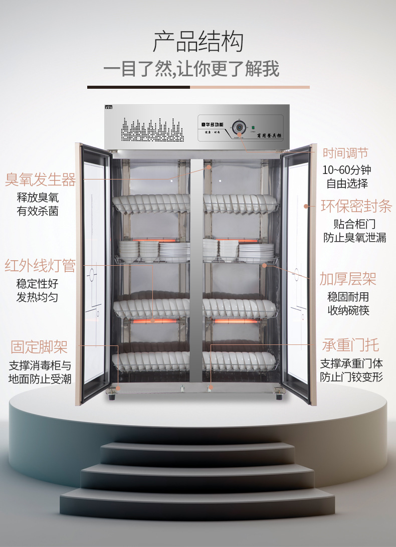 Commercial Disinfection Cabinet Vertical Ozone Infrared Stainless Steel High Temperature Hotel Kitchen Tableware Double Door Sterilized Cupboard