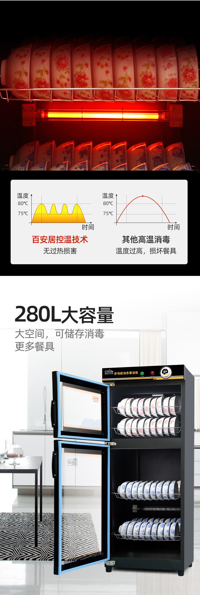 Tableware Disinfection Cabinet Commercial Home Standing Double Door Knife Bowl Chopsticks Canteen Restaurant Hotel Ozone Stainless Steel Cupboard