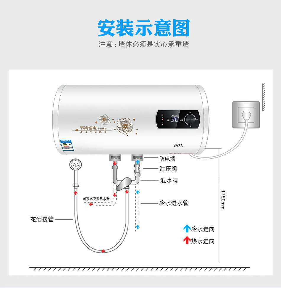 Household Intelligent Integrated Demand Water Heaters Water Storage Quick-Heating Electric Water Heater Horizontal round Barrel Bath Machine Wholesale