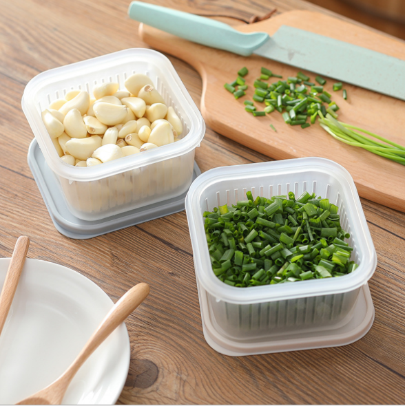 Scallion Ginger Garlic Fresh-Keeping Box Refrigerator Fruit and Vegetable Storage Box Kitchen Draining Storage Box with Lid