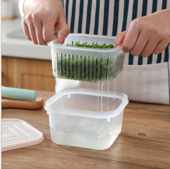 Scallion Ginger Garlic Fresh-Keeping Box Refrigerator Fruit and Vegetable Storage Box Kitchen Draining Storage Box with Lid