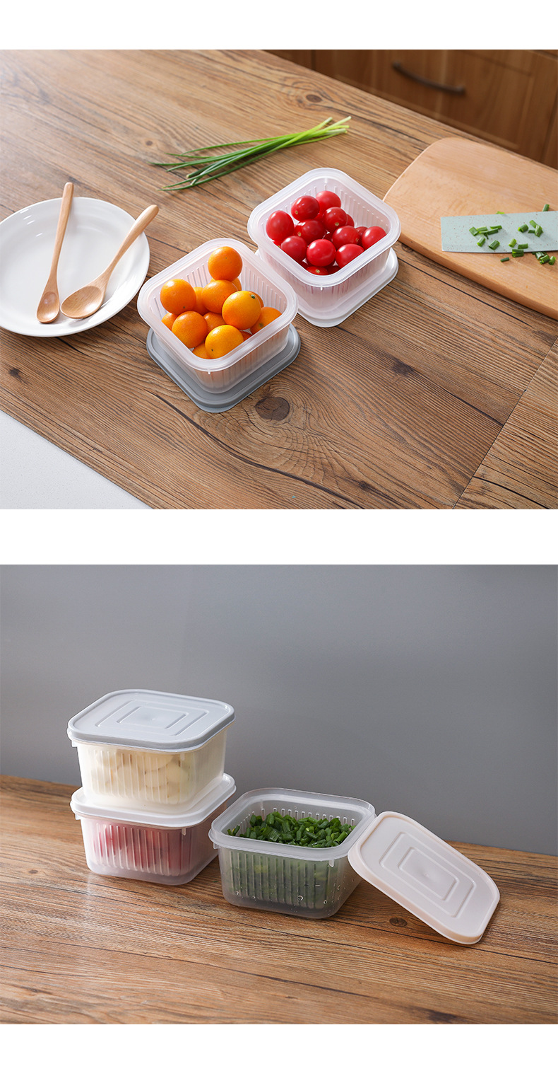 Scallion Ginger Garlic Fresh-Keeping Box Refrigerator Fruit and Vegetable Storage Box Kitchen Draining Storage Box with Lid
