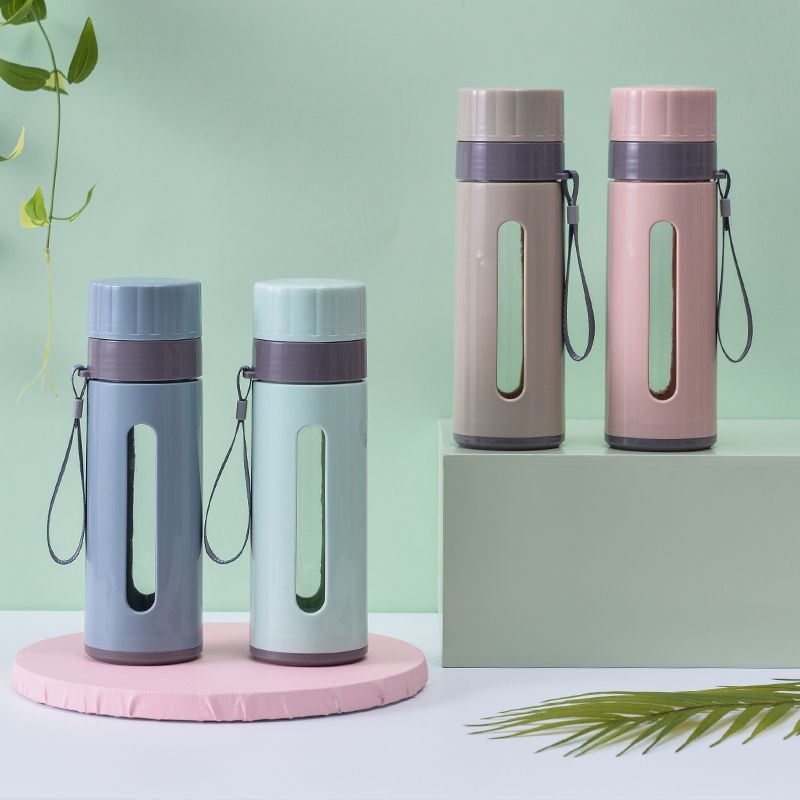 Double-Layer Plastic Glass Cup Shatter Proof Insulation Glass Women&#039;s Student Water Cup Men&#039;s Portable Simple Tea Brewing Cup with Strainer
