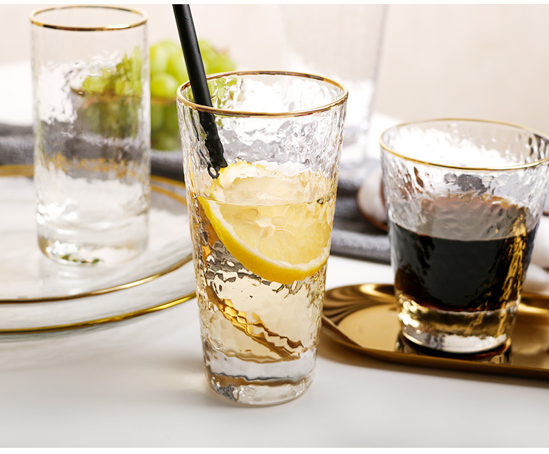 New Japanese-Style Gold Foil-Side Hammer Glass Cup Household Juice Cup Creative Hammer Cup 