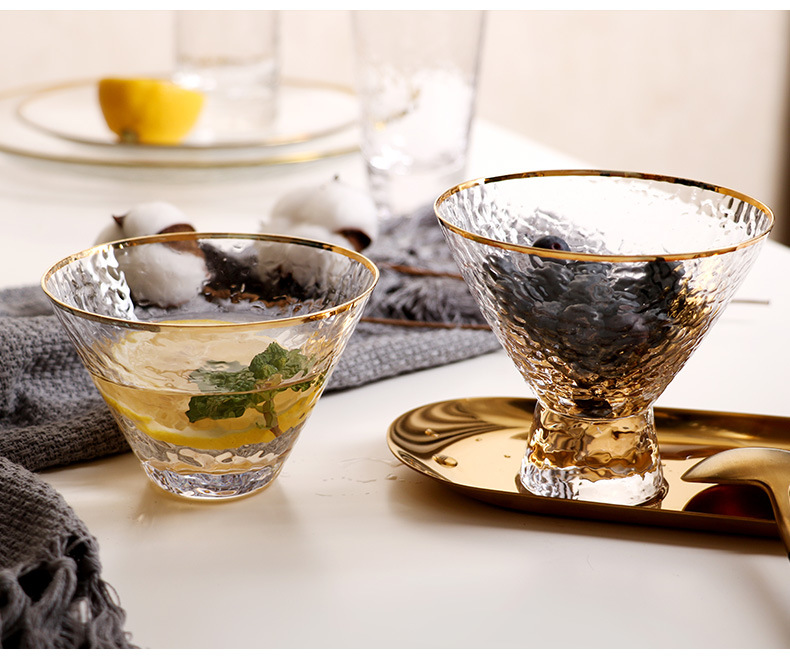 New Japanese-Style Gold Foil-Side Hammer Glass Cup Household Juice Cup Creative Hammer Cup 