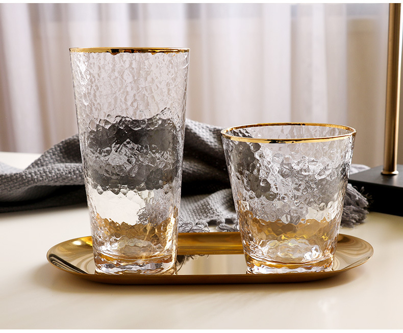 New Japanese-Style Gold Foil-Side Hammer Glass Cup Household Juice Cup Creative Hammer Cup 