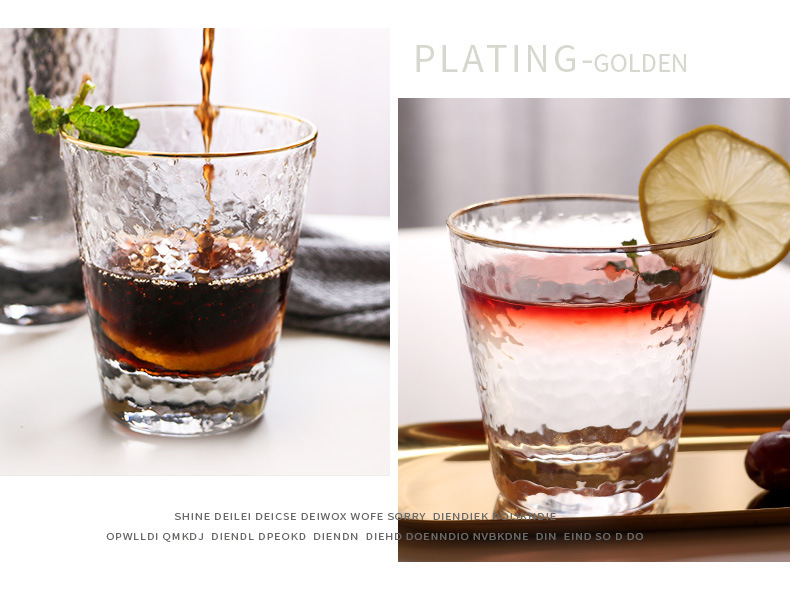 New Japanese-Style Gold Foil-Side Hammer Glass Cup Household Juice Cup Creative Hammer Cup 