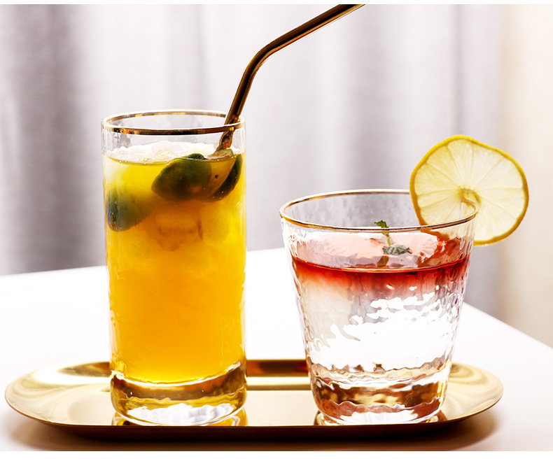 New Japanese-Style Gold Foil-Side Hammer Glass Cup Household Juice Cup Creative Hammer Cup 