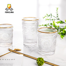  European-Style Vintage Embossed Phnom Penh Taiyanghua Glass Cup Heat-Resistant Breakfast Cup Fruit Decorative Wine Glas