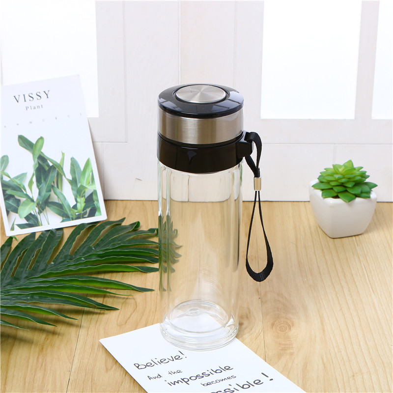Portable Glass Double Layer Thick and High Temperature Resistant Tea Brewing Cup Large Capacity Office Cup Sports Cup Car Tea Cup