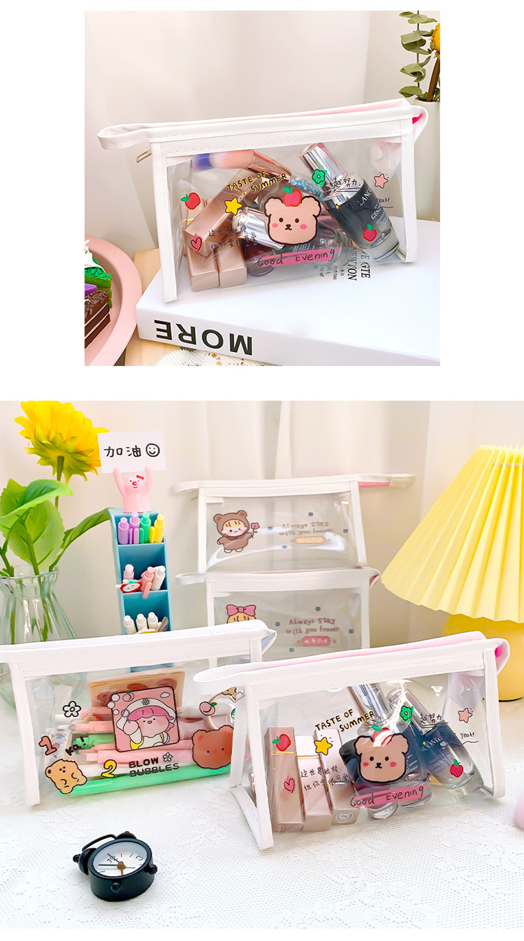 INS Cute Cartoon Transparent Makeup Bag Net Red Girl's Heart Travel Storage Bag Portable Waterproof Wash Bag Storage Bag INS Cute Cartoon Transparent Makeup Bag Net Red Girl's Heart Travel Storage Bag Portable Waterproof Wash Bag Storage Bag