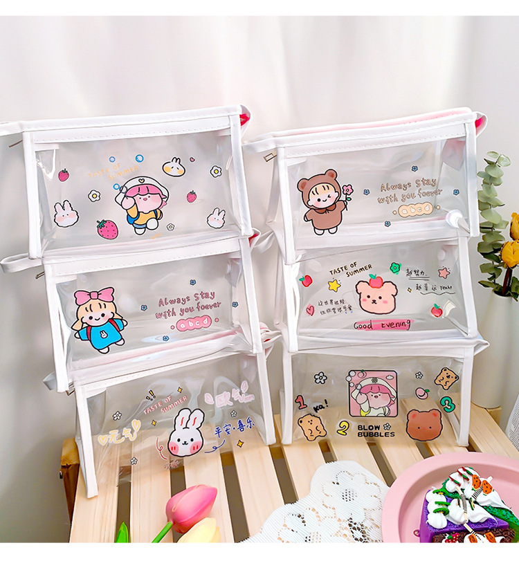 INS Cute Cartoon Transparent Makeup Bag Net Red Girl's Heart Travel Storage Bag Portable Waterproof Wash Bag Storage Bag INS Cute Cartoon Transparent Makeup Bag Net Red Girl's Heart Travel Storage Bag Portable Waterproof Wash Bag Storage Bag