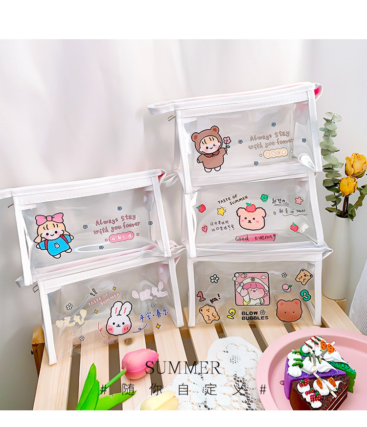 INS Cute Cartoon Transparent Makeup Bag Net Red Girl's Heart Travel Storage Bag Portable Waterproof Wash Bag Storage Bag INS Cute Cartoon Transparent Makeup Bag Net Red Girl's Heart Travel Storage Bag Portable Waterproof Wash Bag Storage Bag