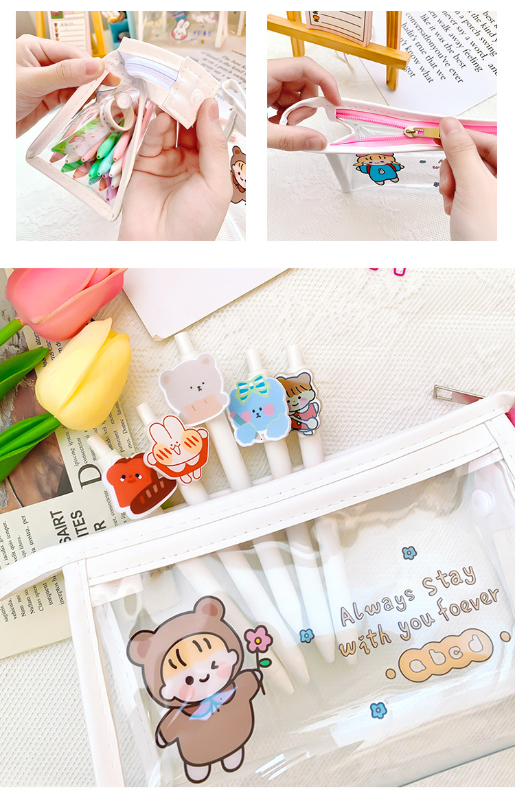 INS Cute Cartoon Transparent Makeup Bag Net Red Girl's Heart Travel Storage Bag Portable Waterproof Wash Bag Storage Bag INS Cute Cartoon Transparent Makeup Bag Net Red Girl's Heart Travel Storage Bag Portable Waterproof Wash Bag Storage Bag
