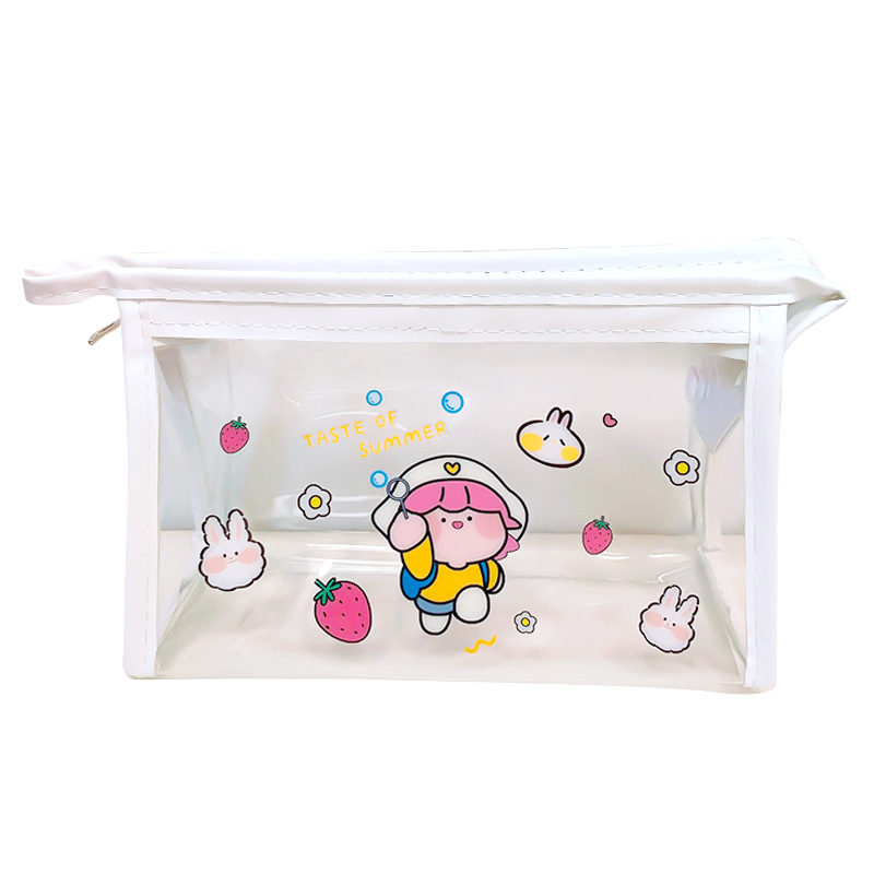 INS Cute Cartoon Transparent Makeup Bag Net Red Girl&#039;s Heart Travel Storage Bag Portable Waterproof Wash Bag Storage Bag