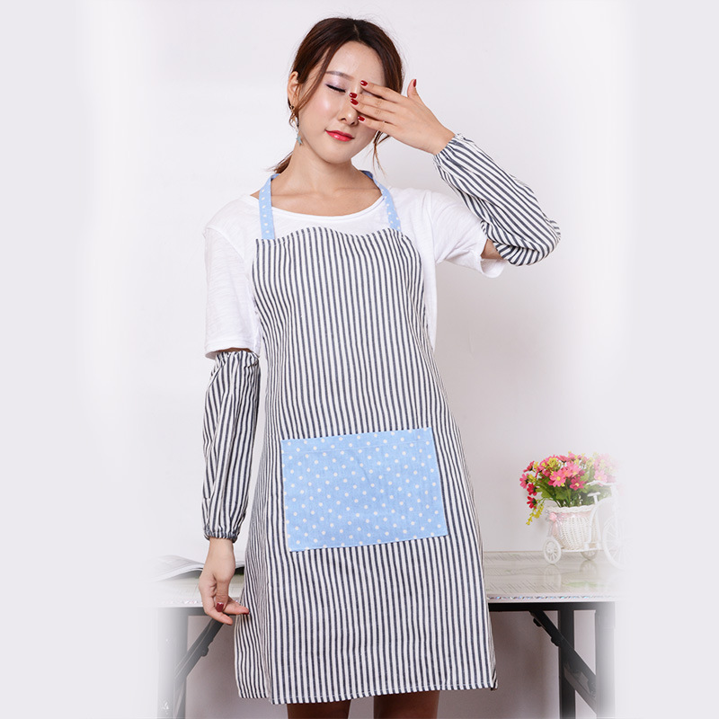 Cotton Linen Sleeveless Apron Japanese Style Fashion Fresh Pure Cotton and Linen Vertical Stripes Apron Oversleeve Set Wholesale