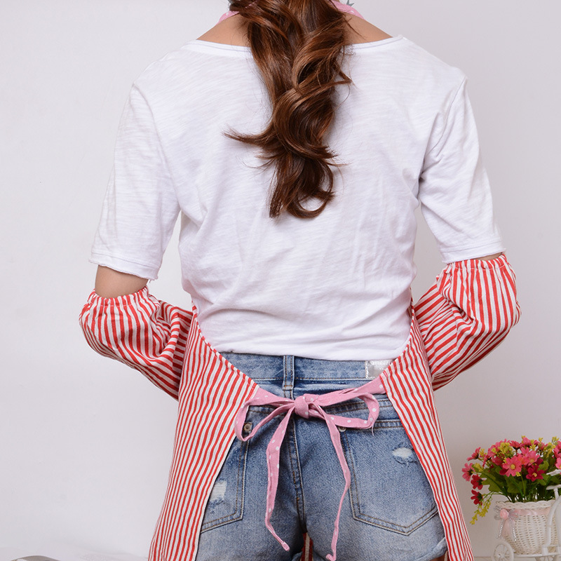 Cotton Linen Sleeveless Apron Japanese Style Fashion Fresh Pure Cotton and Linen Vertical Stripes Apron Oversleeve Set Wholesale