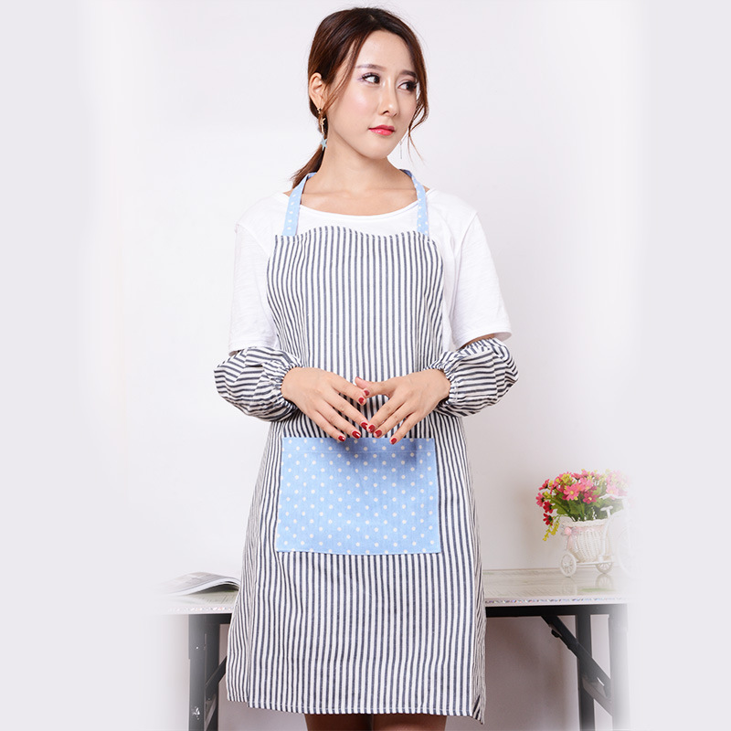 Cotton Linen Sleeveless Apron Japanese Style Fashion Fresh Pure Cotton and Linen Vertical Stripes Apron Oversleeve Set Wholesale