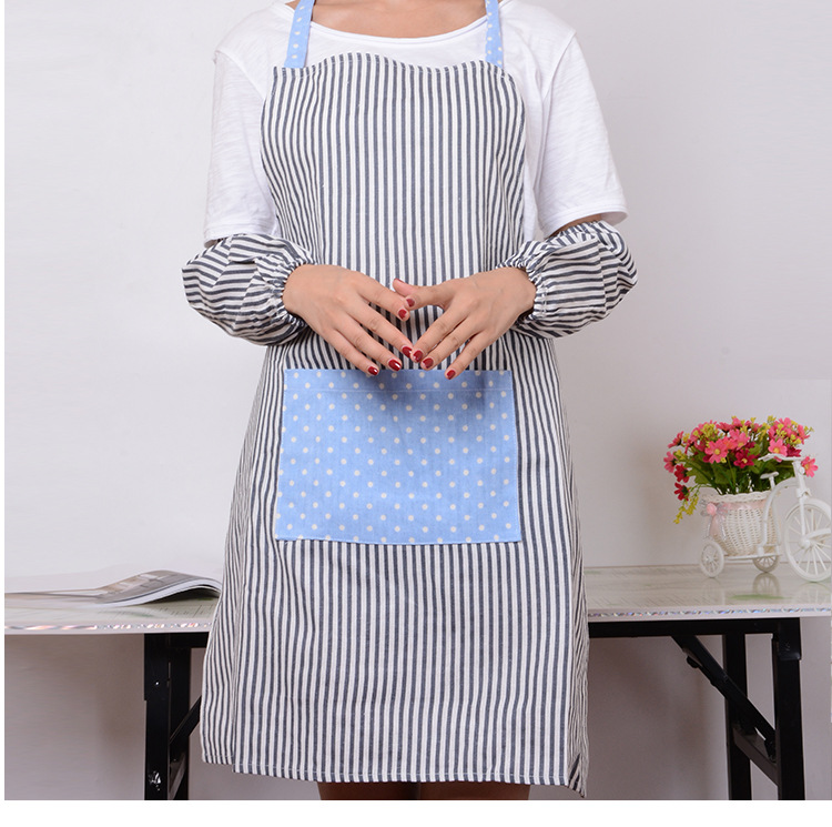 Cotton Linen Sleeveless Apron Japanese Style Fashion Fresh Pure Cotton and Linen Vertical Stripes Apron Oversleeve Set Wholesale