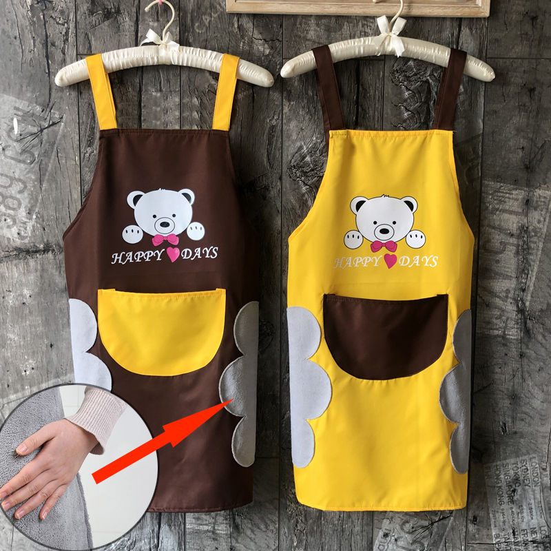 Kitchen Apron Waterproof Dirty Hand Cleaning Home Waist Korean Creative Cute Bear Halter Hand Cleaning Towel Apron Whole