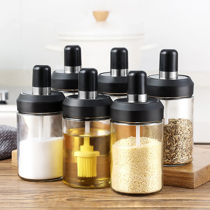 Integrated Seasoning Jar Glass Seasoning Box Seasoning Bottle Seasoning Bottle Stainless Steel Seasoning Jar Seasoning Box Oil Pot