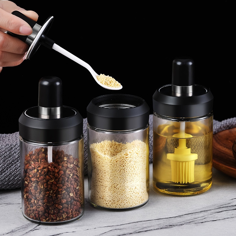 Integrated Seasoning Jar Glass Seasoning Box Seasoning Bottle Seasoning Bottle Stainless Steel Seasoning Jar Seasoning Box Oil Pot