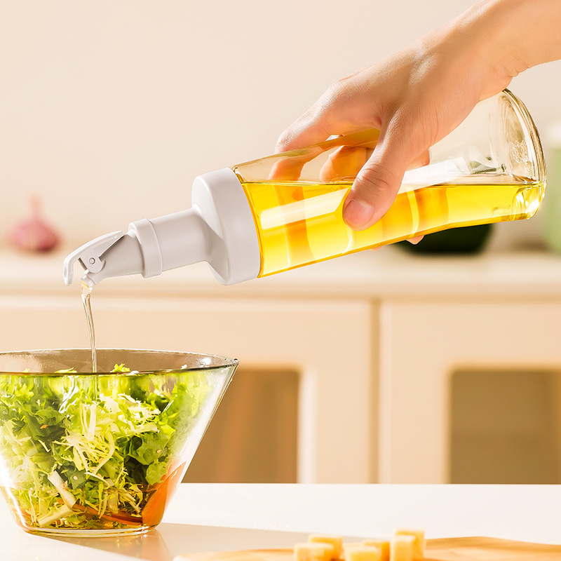 Large Diameter Press Open Cover Glass Seasoning Bottle Kitchen Oiler Oil &amp; Vinegar Bottle Multi-Purpose Soy Sauce Bottle New Spice Jar
