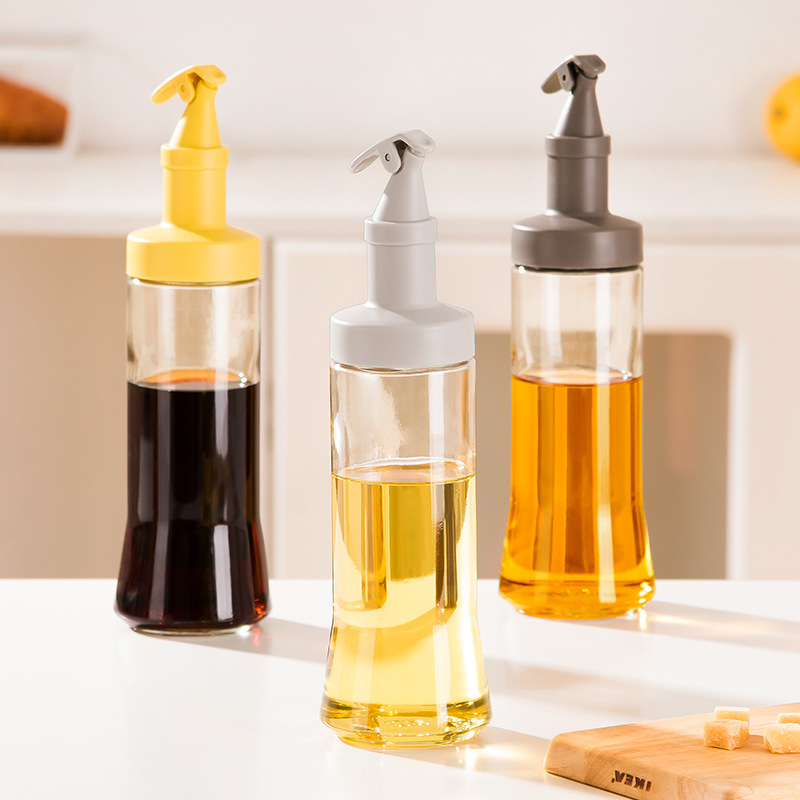 Large Diameter Press Open Cover Glass Seasoning Bottle Kitchen Oiler Oil &amp; Vinegar Bottle Multi-Purpose Soy Sauce Bottle New Spice Jar