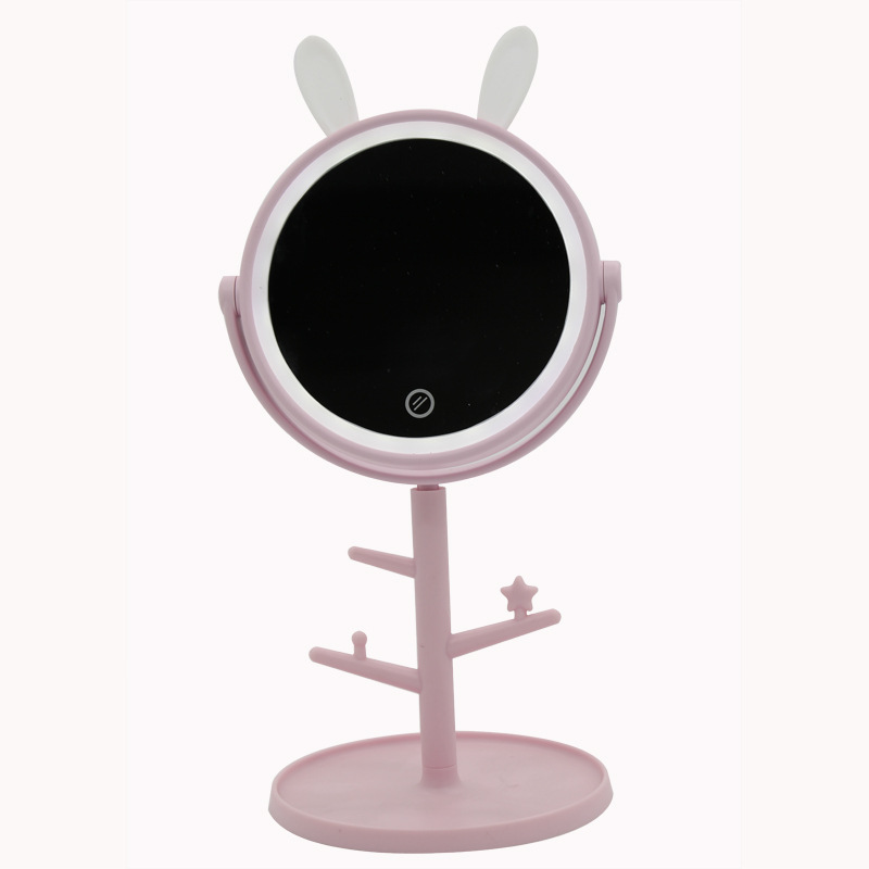 Creative Desktop Storage Led Make-up Mirror Rabbit Ears USB Charging Touch Dressing Mirror Desktop Beauty Mirror with Light
