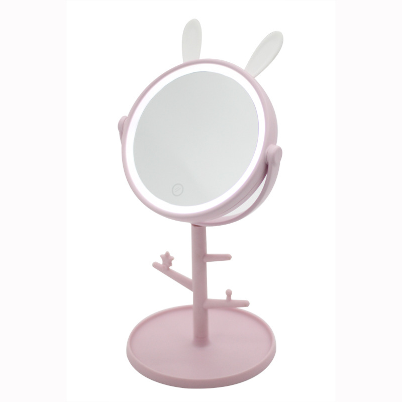 Creative Desktop Storage Led Make-up Mirror Rabbit Ears USB Charging Touch Dressing Mirror Desktop Beauty Mirror with Light