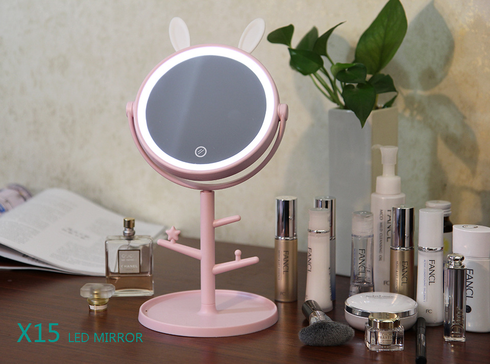 Creative Desktop Storage Led Make-up Mirror Rabbit Ears USB Charging Touch Dressing Mirror Desktop Beauty Mirror with Light Creative Desktop Storage Led Make-up Mirror Rabbit Ears USB Charging Touch Dressing Mirror Desktop Beauty Mirror with Light