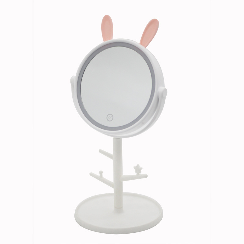 Creative Desktop Storage Led Make-up Mirror Rabbit Ears USB Charging Touch Dressing Mirror Desktop Beauty Mirror with Light