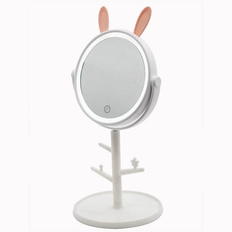 Creative Desktop Storage Led Make-up Mirror Rabbit Ears USB Charging Touch Dressing Mirror Desktop Beauty Mirror with Light