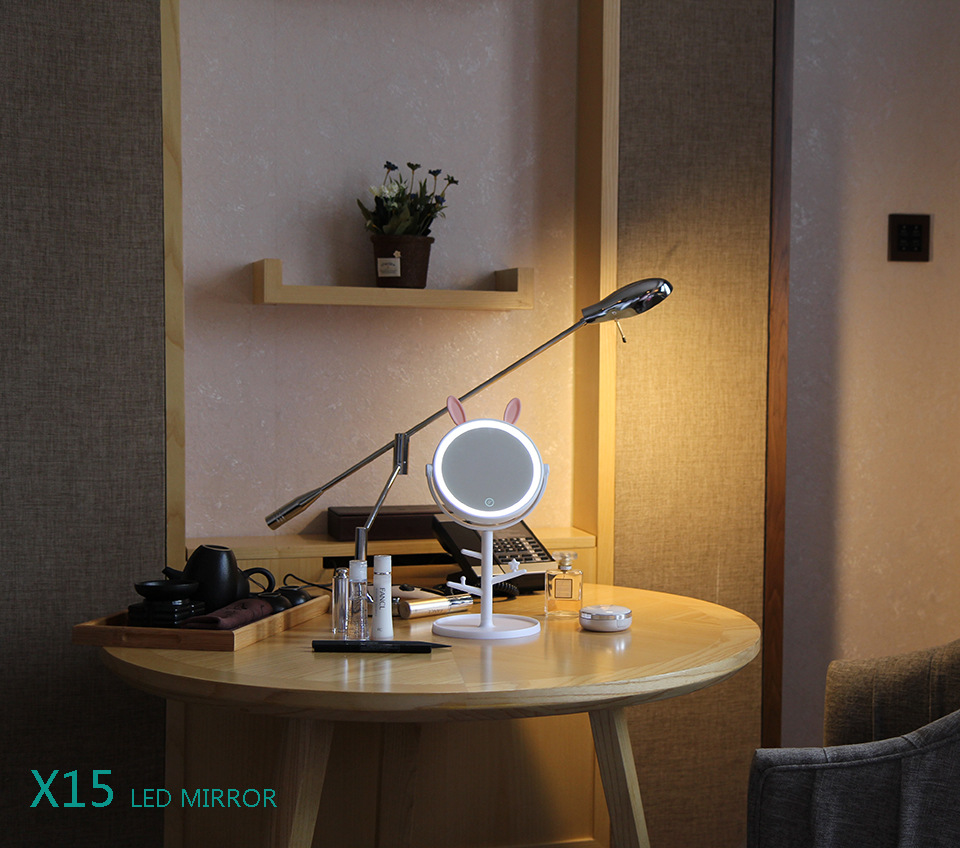 Creative Desktop Storage Led Make-up Mirror Rabbit Ears USB Charging Touch Dressing Mirror Desktop Beauty Mirror with Light Creative Desktop Storage Led Make-up Mirror Rabbit Ears USB Charging Touch Dressing Mirror Desktop Beauty Mirror with Light