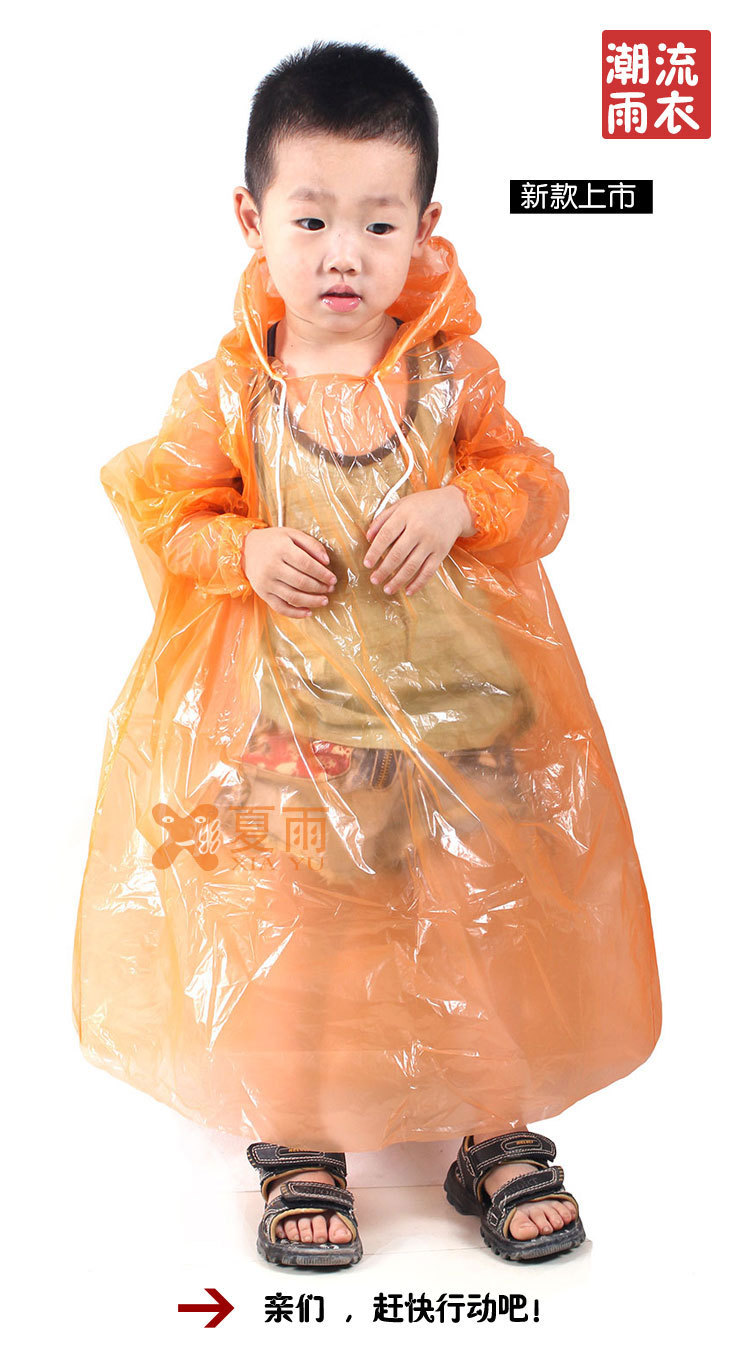 Korean Style Disposable Children's Raincoat Thickened Collar Drawstring Sleeves Elastic Outdoor Children Pupil Raincoat Wholesale