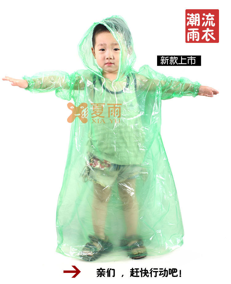 Korean Style Disposable Children's Raincoat Thickened Collar Drawstring Sleeves Elastic Outdoor Children Pupil Raincoat Wholesale