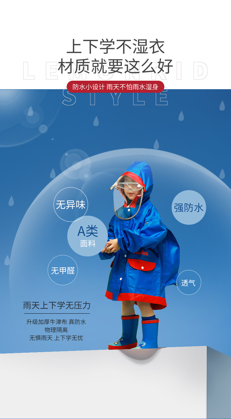 Oxford Cloth Children's Raincoat with Space for Schoolbag Boys and Girls Primary School Environmental Protection Poncho Oxford Cloth Children's Raincoat with Space for Schoolbag Boys and Girls Primary School Environmental Protection Poncho