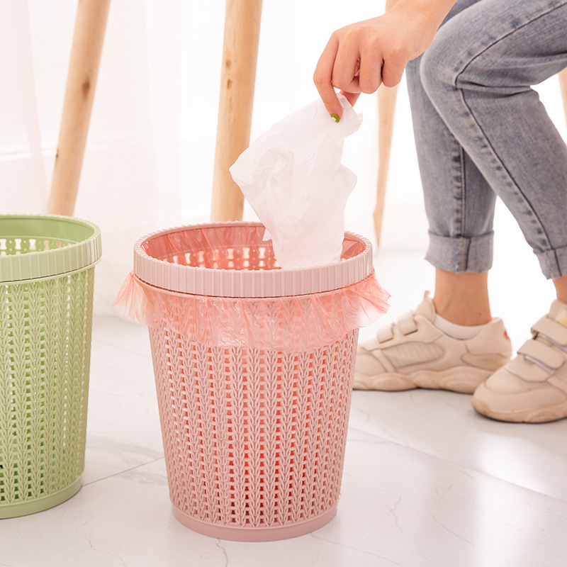 Factory Direct New Style Rattan-like round Pressure Ring without Cover Plastic Trash Can Household Self-Pumping Garbage Bag Plastic Bucket