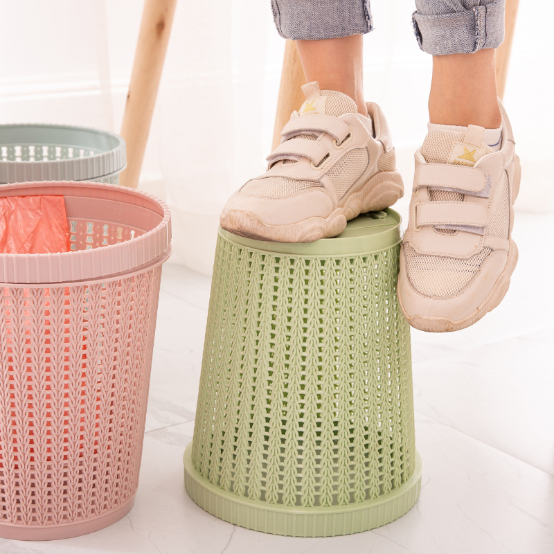 Factory Direct New Style Rattan-like round Pressure Ring without Cover Plastic Trash Can Household Self-Pumping Garbage Bag Plastic Bucket
