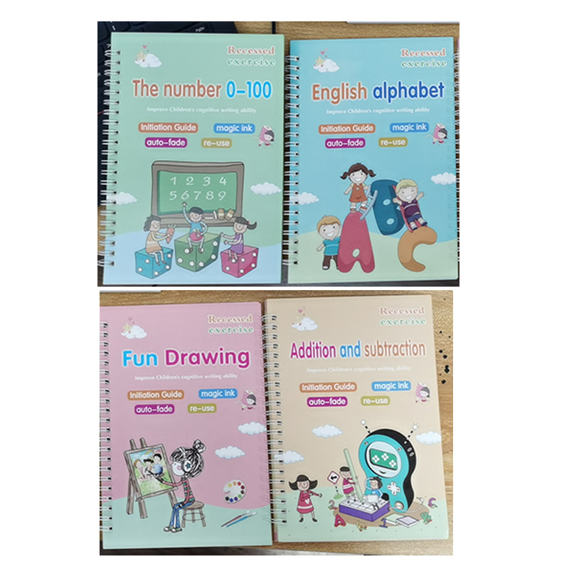 Cross-Border Factory Sales English Version Children&#039;s Groove Copybook Pre-School Hard-Tipped Pen Calligraphy Practice Stickers Student Magic Foreign Trade All English