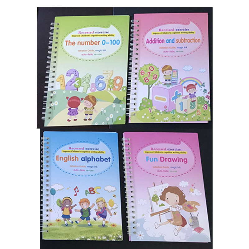 Cross-Border Factory Sales English Version Children&#039;s Groove Copybook Pre-School Hard-Tipped Pen Calligraphy Practice Stickers Student Magic Foreign Trade All English