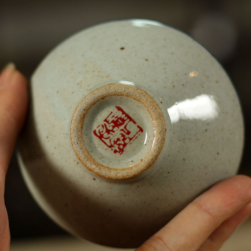 Fu Tea Set Coarse Pottery Cup HandPainted Calligraphy Tea Cup Pu&#039;er Tea Bowl Antique Pottery BambooHat Type Cup Tea Cup