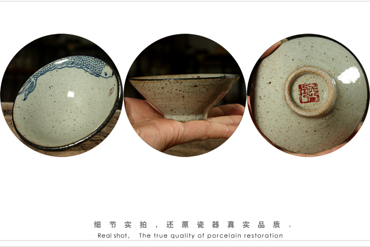 Fu Tea Set Coarse Pottery Cup HandPainted Calligraphy Tea Cup Pu'er Tea Bowl Antique Pottery BambooHat Type Cup Tea Cup